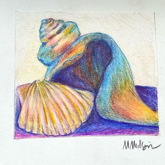 NEW Handmade Hand Crafted Beach Sea Shell Drawing Ocean Object Home Illustration - Picture 4 of 4